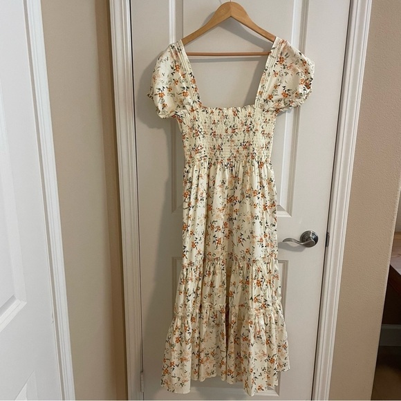 NWT O.P.T. Floral Print Smocked Dress Cream Size Medium - Picture 8 of 10